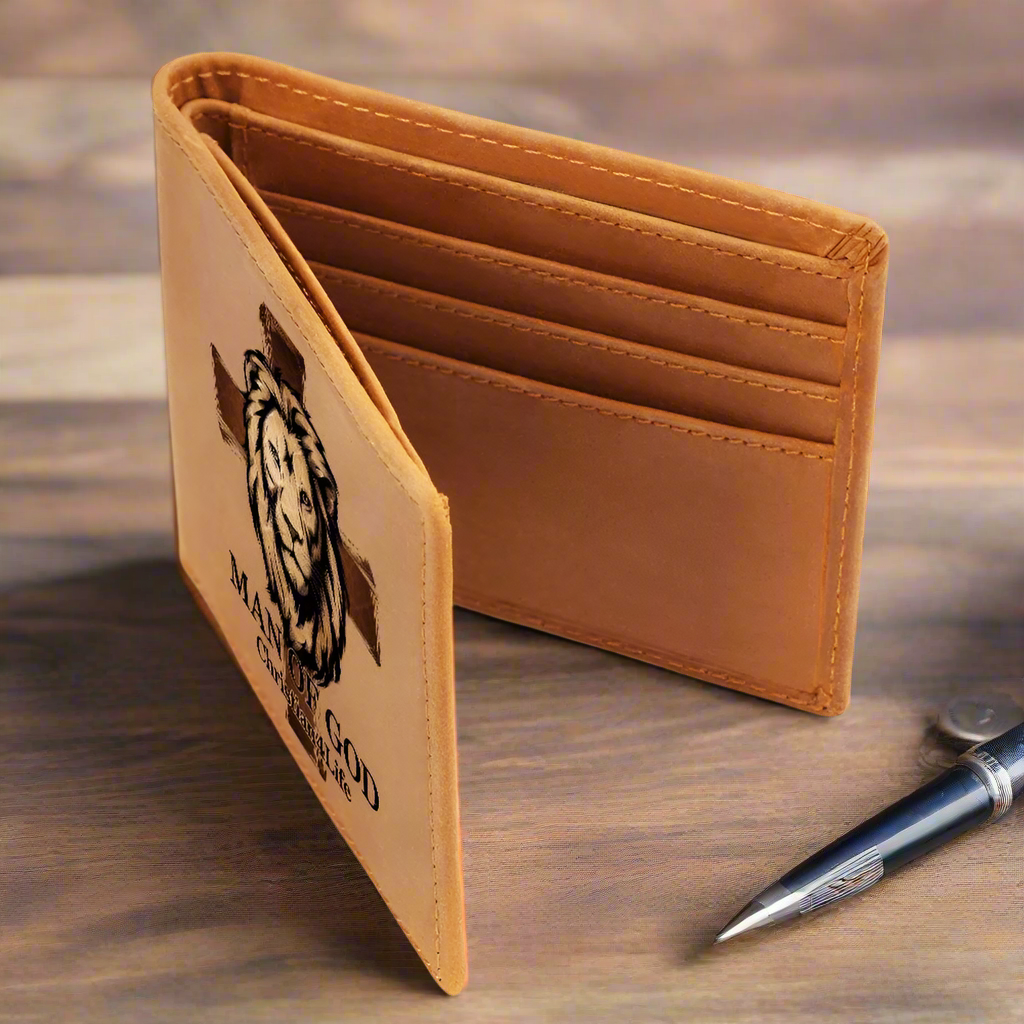 "Man of God" Lion and Cross collection Christian Graphic Leather Wallet - Christian gift