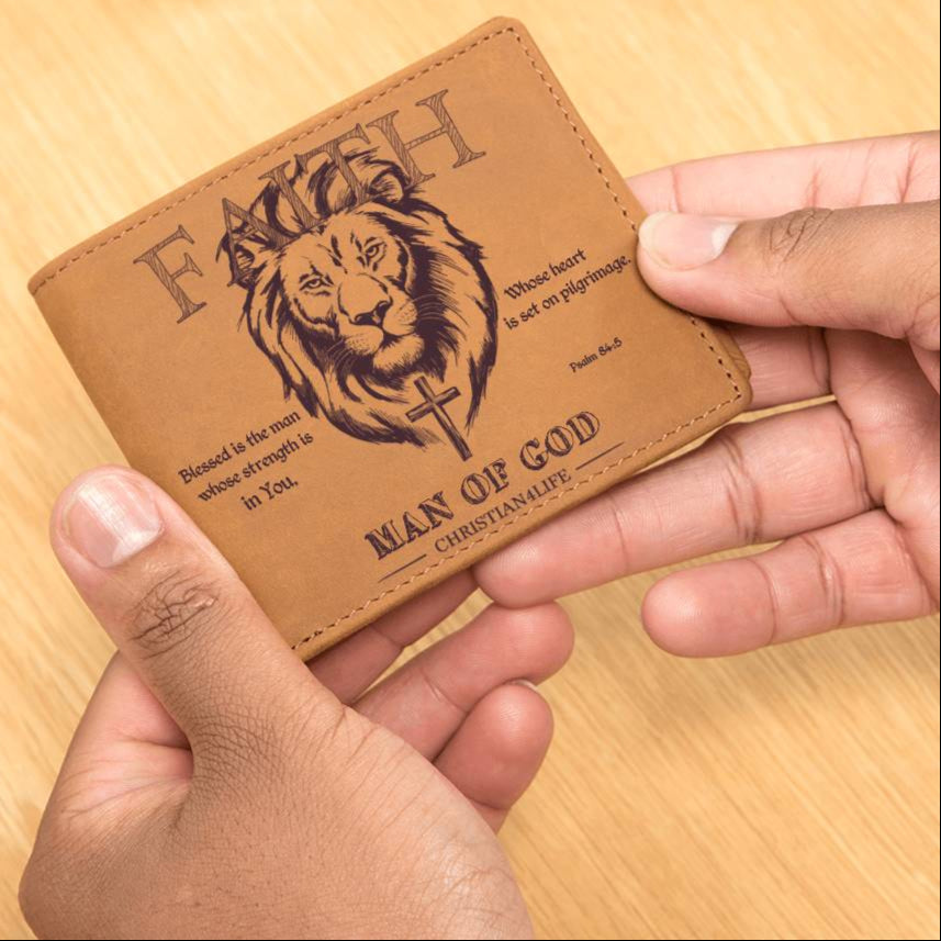 ’Man of God’ Graphic Leather Wallet Christian wallet Lion and Cross Christian gift - Wallets