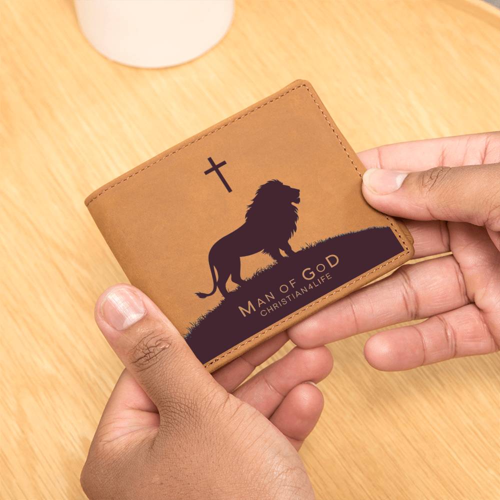 Man of God Lion and Cross Christian Wallet Graphic Leather Wallet Christian Gifts - Wallets