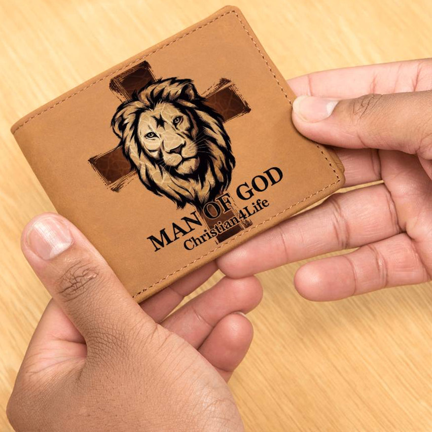 ’Man of God’ Lion and Cross collection Christian Graphic Leather Wallet - Christian gift - Wallets