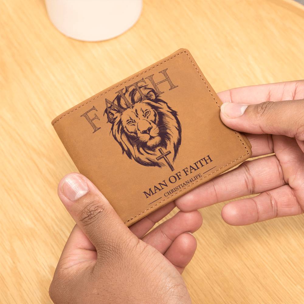 Christian Gift Graphic Lion and Cross Leather Wallet ’Man of Faith’ Christian Wallet Faith gifts - Wallets