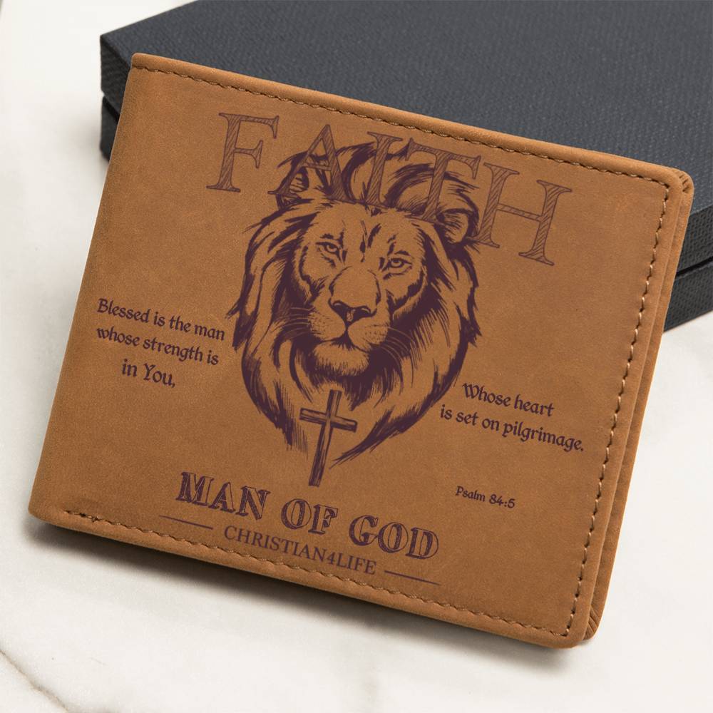 ’Man of God’ Graphic Leather Wallet Christian wallet Lion and Cross Christian gift - Wallets