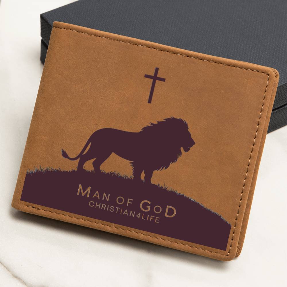 Man of God Lion and Cross Christian Wallet Graphic Leather Wallet Christian Gifts - Wallets