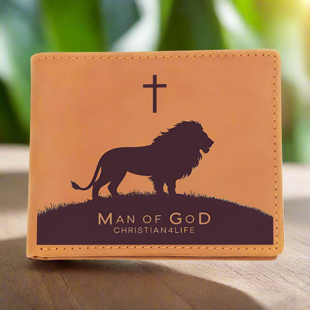 Man of God Lion and Cross Christian Wallet Graphic Leather Wallet Christian Gifts - Wallets