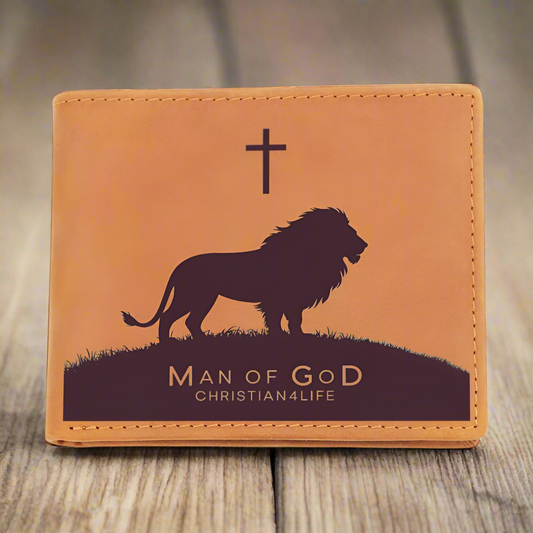 Man of God Lion and Cross Christian Wallet Graphic Leather Wallet Christian Gifts - Wallets