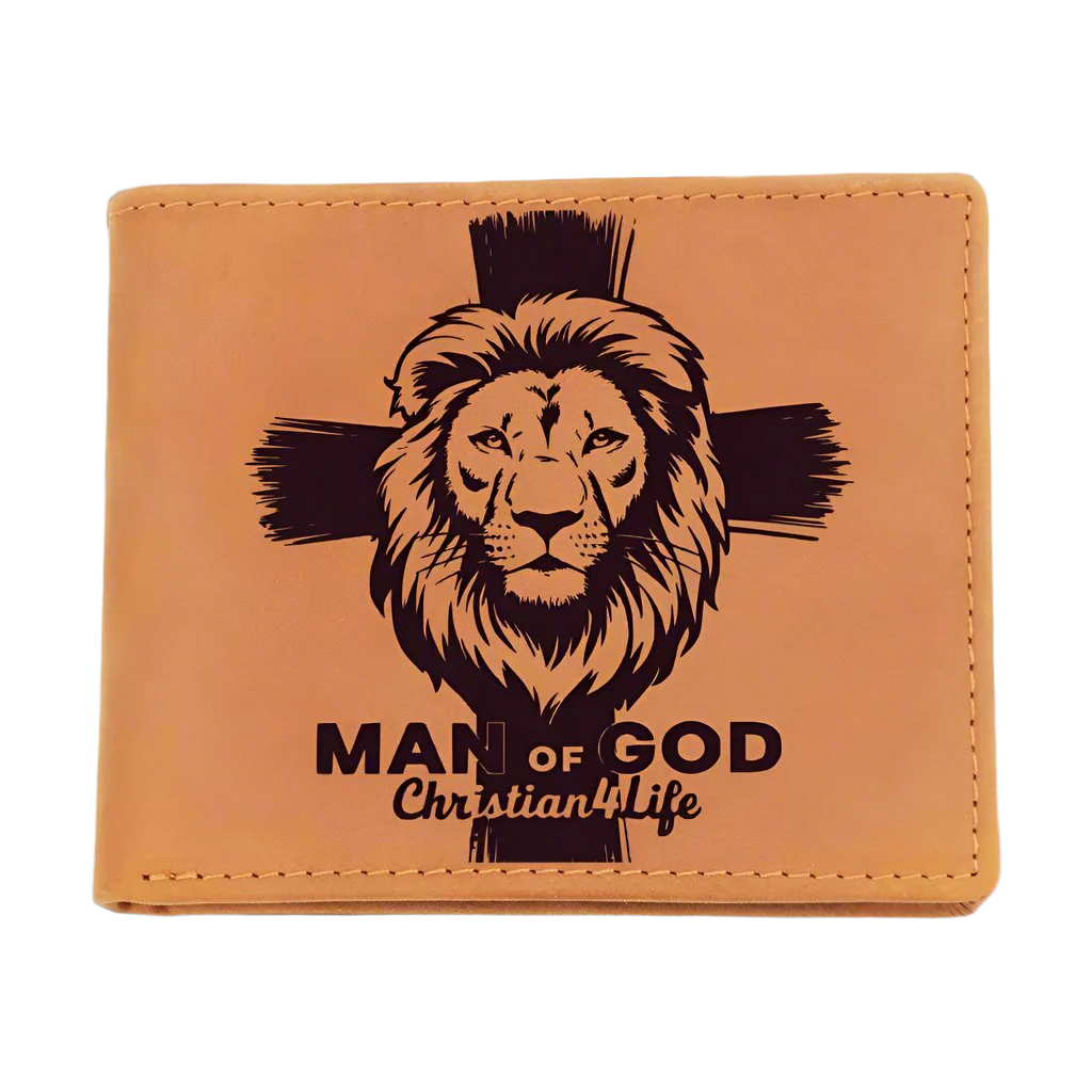 Lion and Cross Christian "Man of God" Graphic Leather Wallet