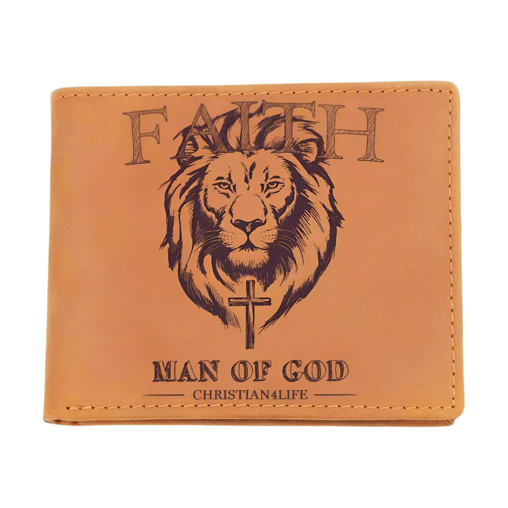 Lion and Cross "Man of God" Graphic Leather Wallet, Christian Gifts, Christian Wallet