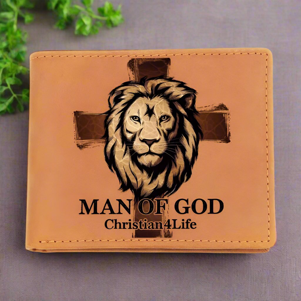 ’Man of God’ Lion and Cross collection Christian Graphic Leather Wallet - Christian gift - Wallets