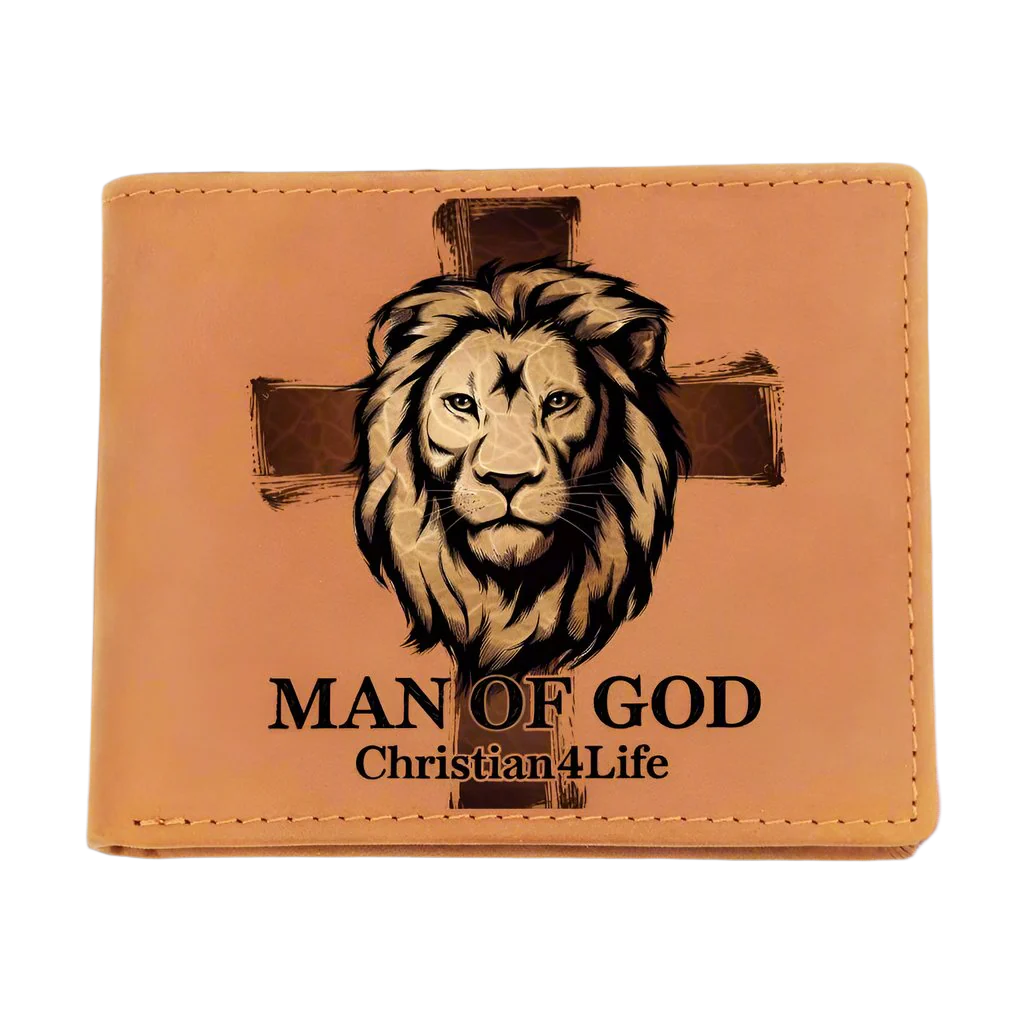 "Man of God" Lion and Cross collection Christian Graphic Leather Wallet - Christian gift