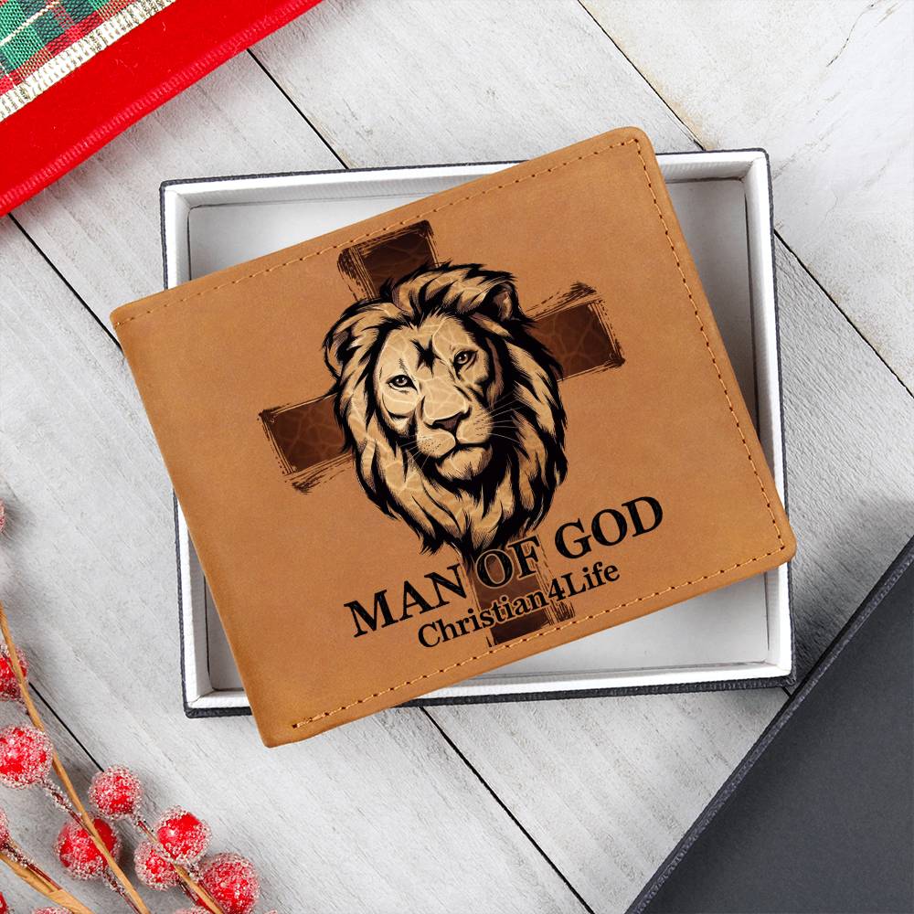 ’Man of God’ Lion and Cross collection Christian Graphic Leather Wallet - Christian gift - Wallets