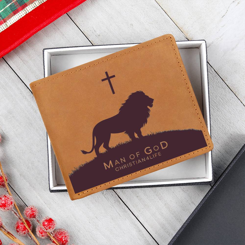 Man of God Lion and Cross Christian Wallet Graphic Leather Wallet Christian Gifts - Wallets