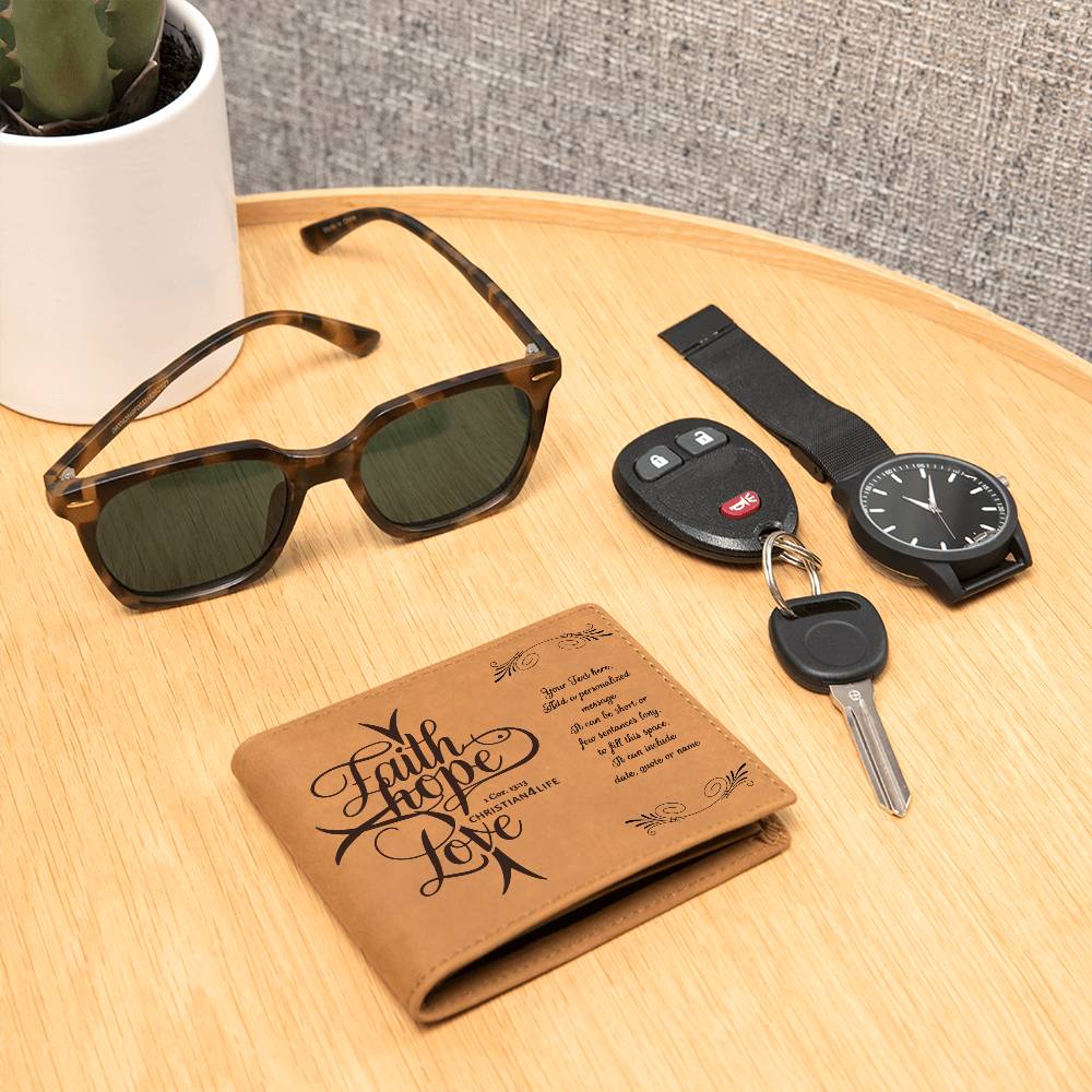 Personalized ’Faith Hope Love’ Leather Wallet - Jewelry