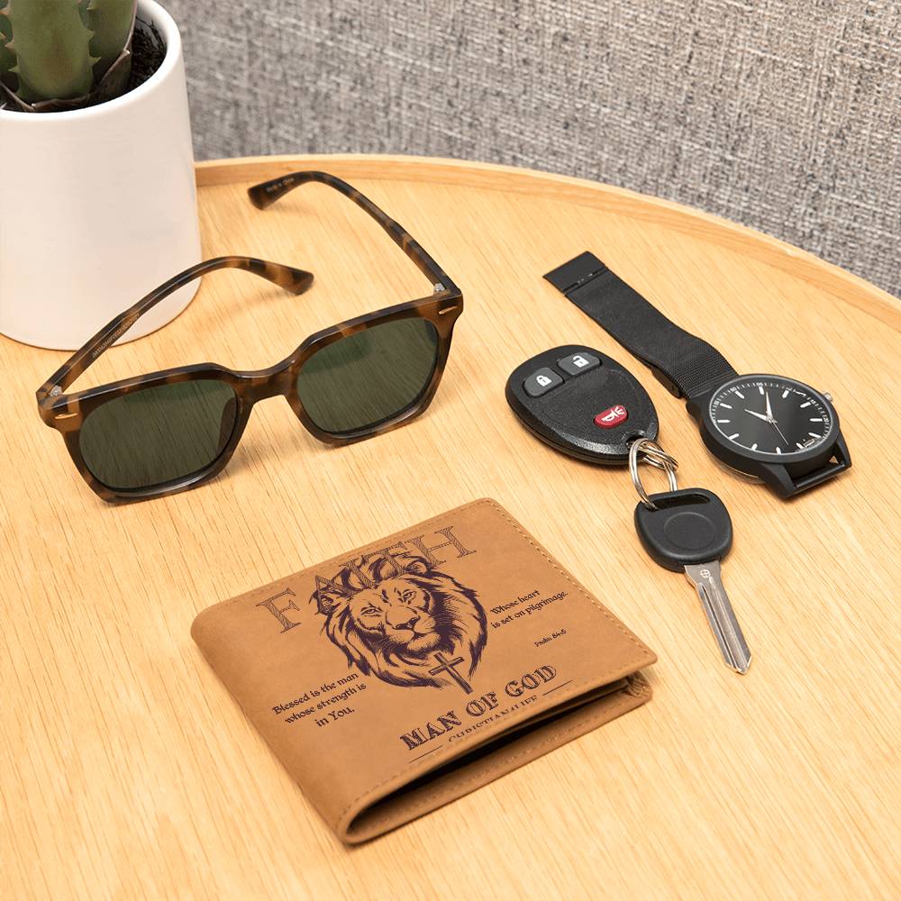 ’Man of God’ Graphic Leather Wallet Christian wallet Lion and Cross Christian gift - Wallets