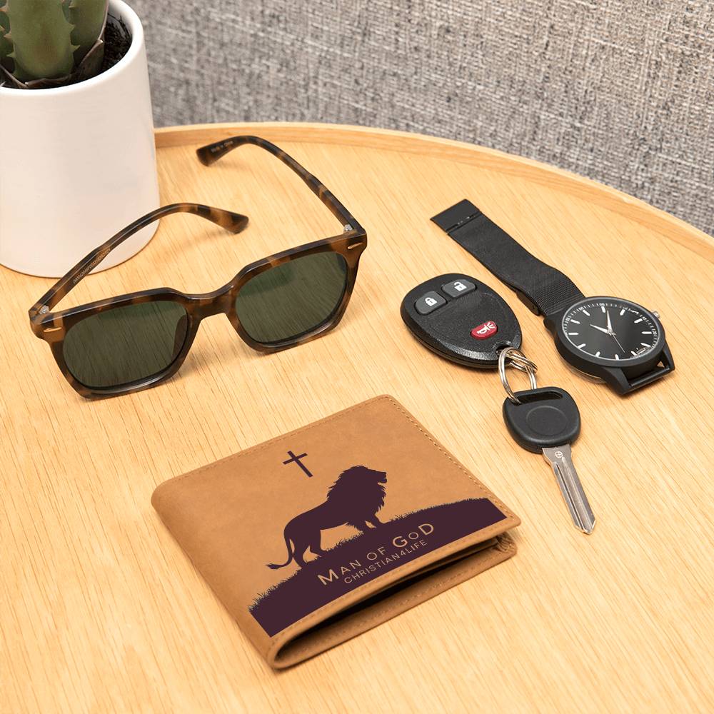 Man of God Lion and Cross Christian Wallet Graphic Leather Wallet Christian Gifts - Wallets