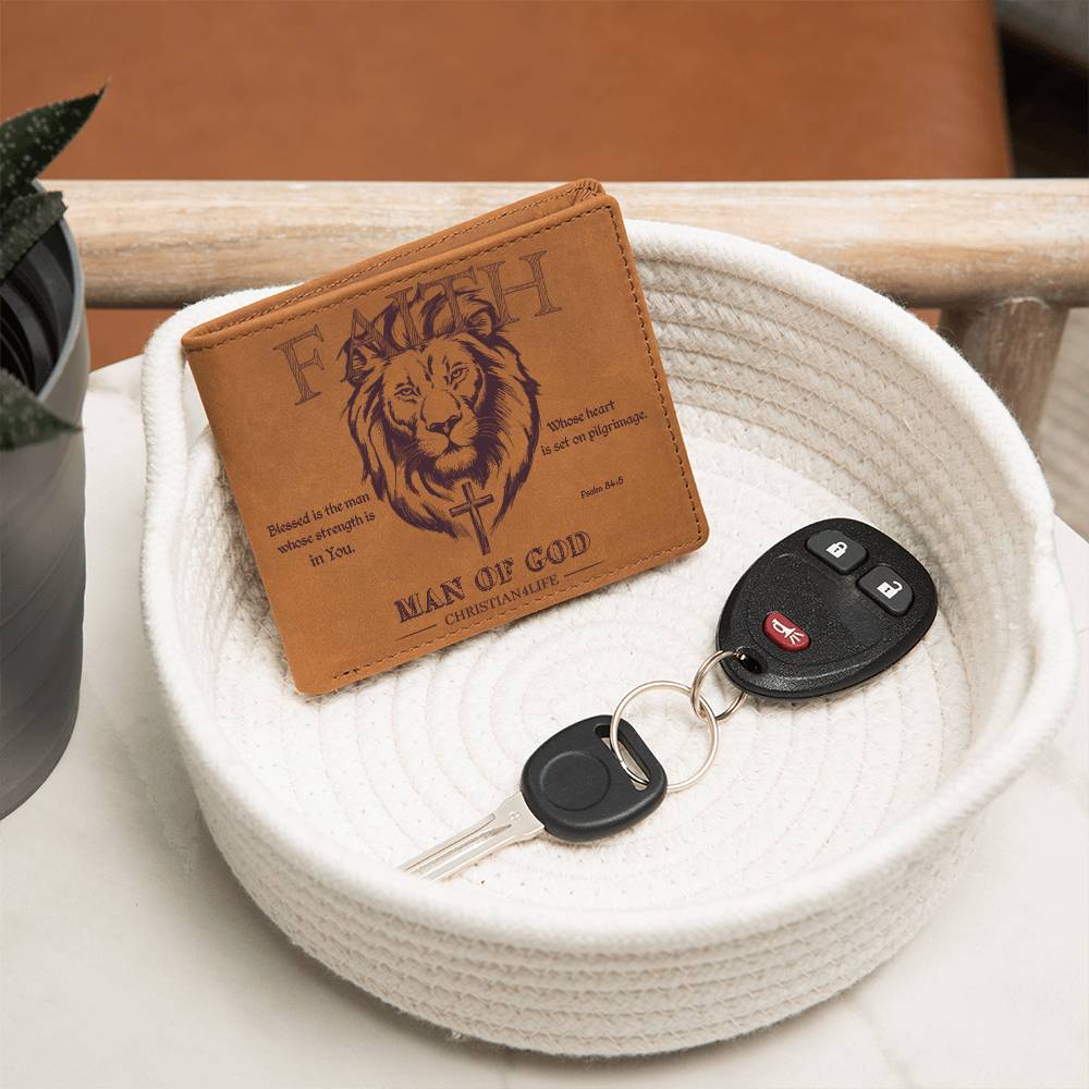 ’Man of God’ Graphic Leather Wallet Christian wallet Lion and Cross Christian gift - Wallets