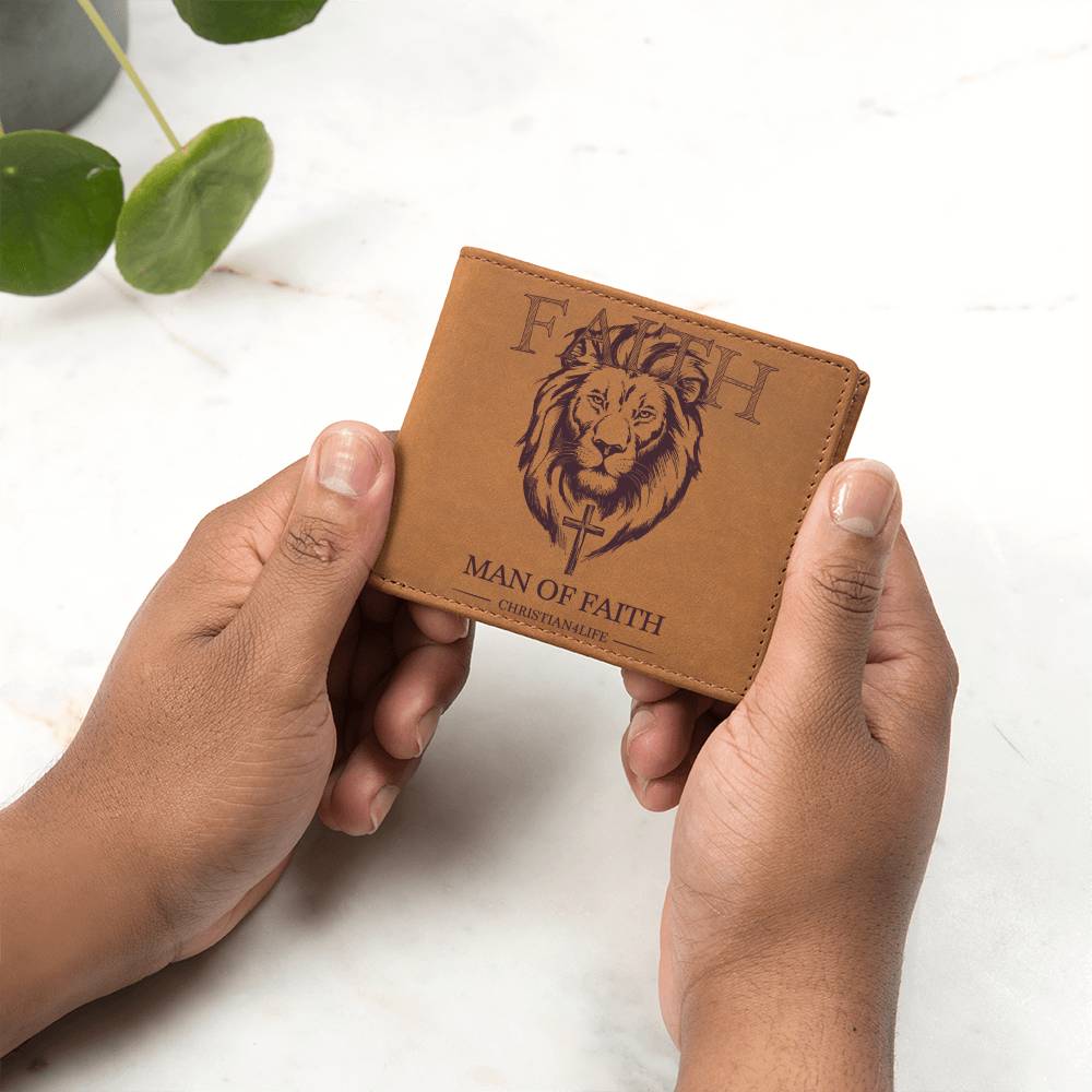 Christian Gift Graphic Lion and Cross Leather Wallet ’Man of Faith’ Christian Wallet Faith gifts - Wallets