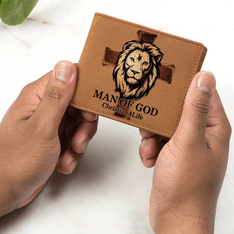 ’Man of God’ Lion and Cross collection Christian Graphic Leather Wallet - Christian gift - Wallets