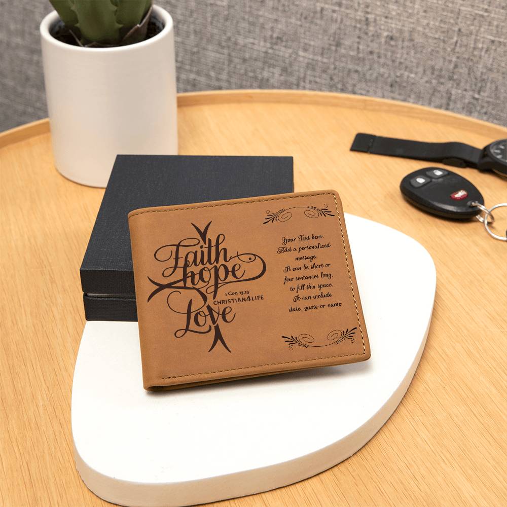 Personalized ’Faith Hope Love’ Leather Wallet - Jewelry