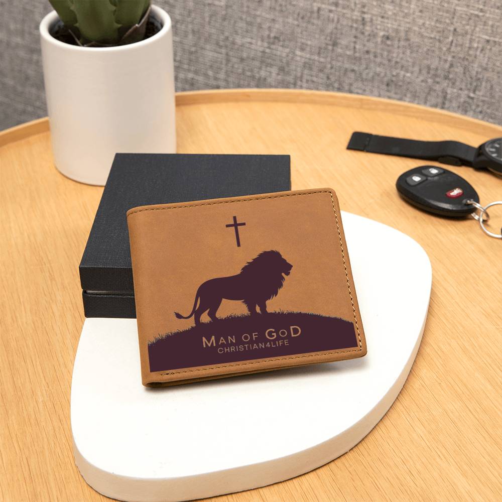 Man of God Lion and Cross Christian Wallet Graphic Leather Wallet Christian Gifts - Wallets