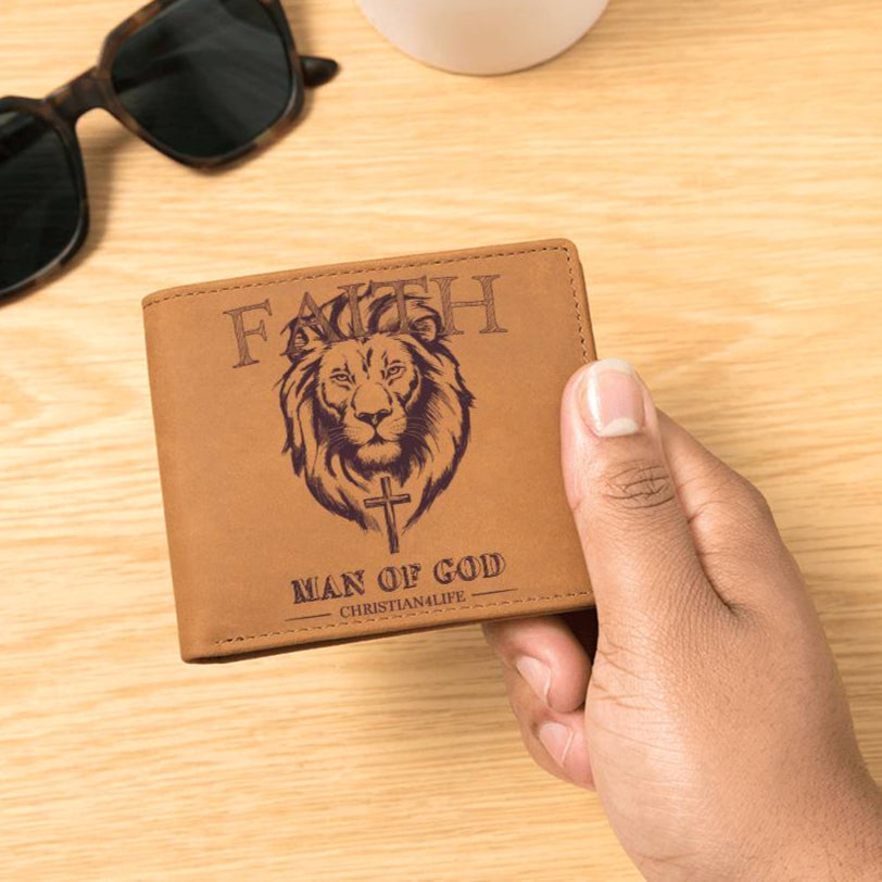 Lion and Cross "Man of God" Graphic Leather Wallet, Christian Gifts, Christian Wallet
