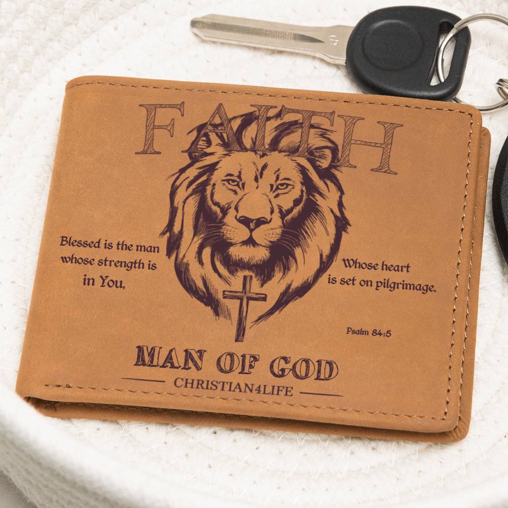 ’Man of God’ Graphic Leather Wallet Christian wallet Lion and Cross Christian gift - Wallets