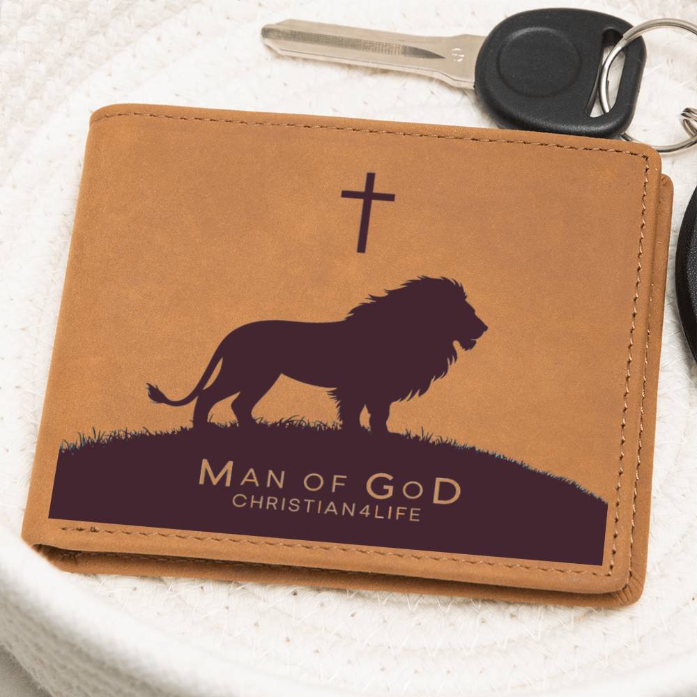 Man of God Lion and Cross Christian Wallet Graphic Leather Wallet Christian Gifts - Wallets