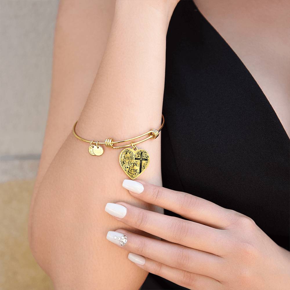 Personalized ’Faith Hope Love’ Heart Bangle Bracelet - Jewelry