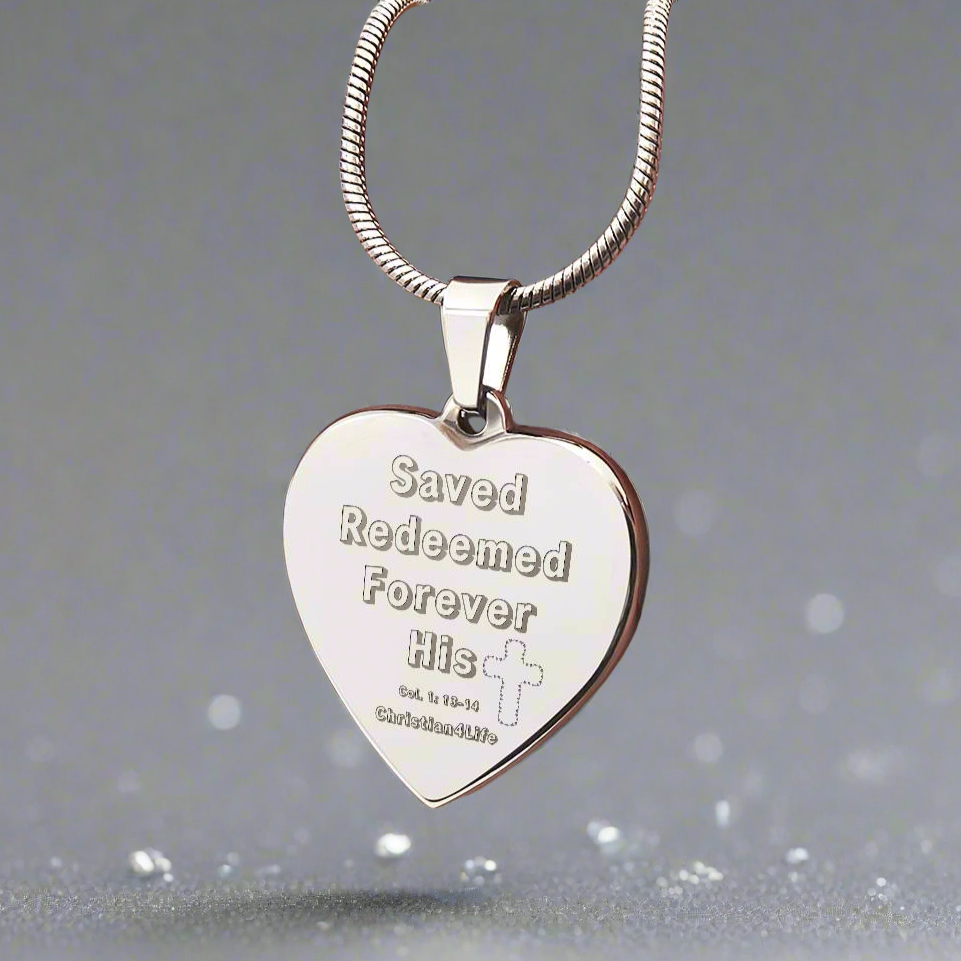 Saved Redeemed Engraved Heart Necklace (optional personalized message) - Jewelry