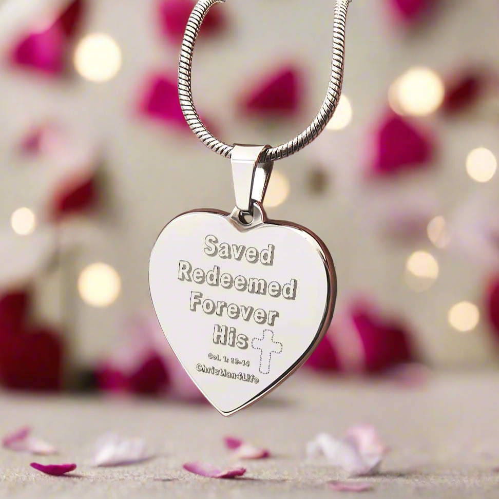Saved Redeemed Engraved Heart Necklace (optional personalized message) - Jewelry
