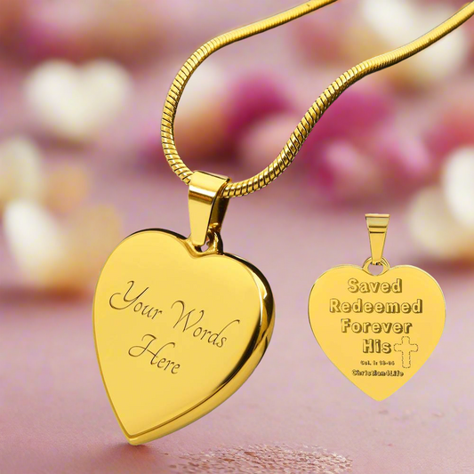 Saved Redeemed Engraved Heart Necklace (optional personalized message) - 18k Yellow Gold Finish / Yes - Jewelry