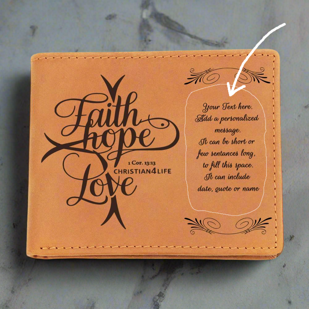 Personalized ’Faith Hope Love’ Leather Wallet - Jewelry