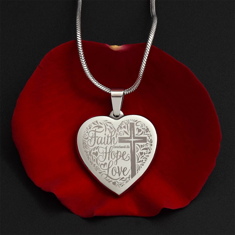 Engraved Faith Hope Love Heart Necklace (with personalized message) - Jewelry