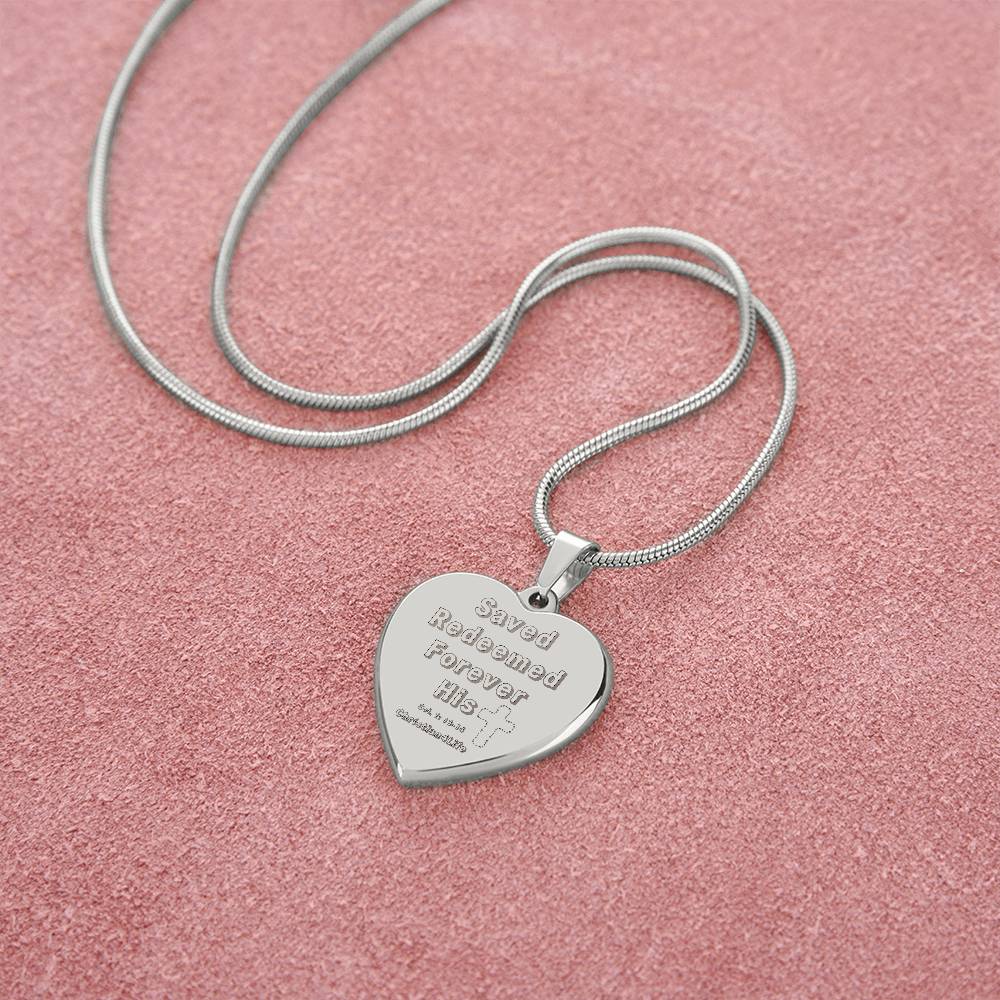 Saved Redeemed Engraved Heart Necklace (optional personalized message) - Jewelry
