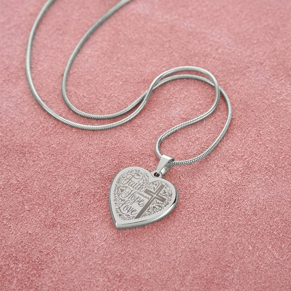 Engraved Faith Hope Love Heart Necklace (with personalized message) - Jewelry