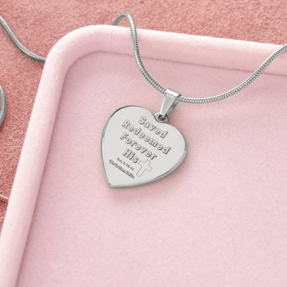 Saved Redeemed Engraved Heart Necklace (optional personalized message) - Jewelry