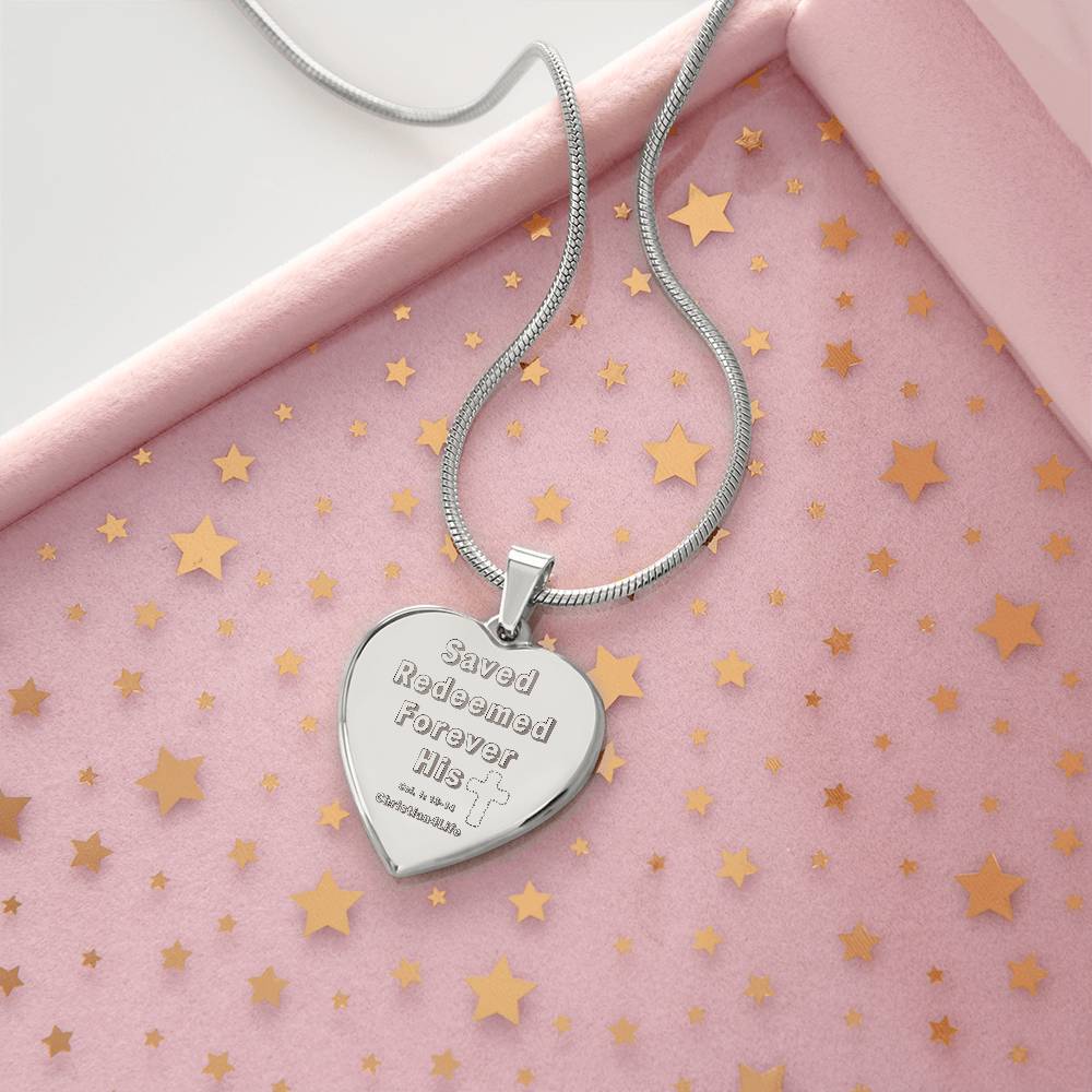 Saved Redeemed Engraved Heart Necklace (optional personalized message) - Jewelry