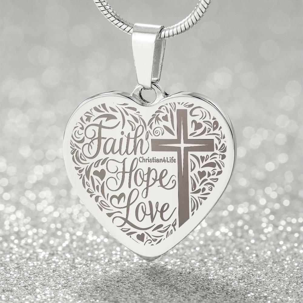 Engraved Faith Hope Love Heart Necklace (with personalized message) - Jewelry