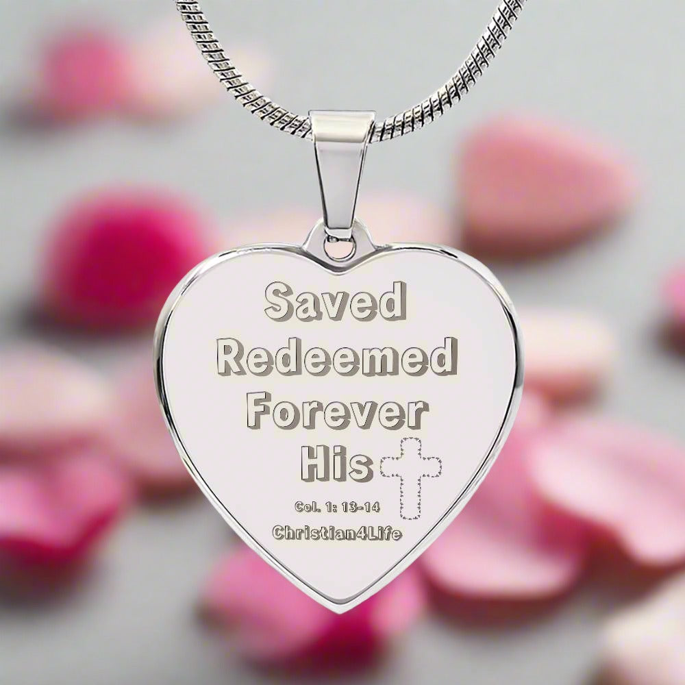 Saved Redeemed Engraved Heart Necklace (optional personalized message) - Polished Stainless Steel / No - Jewelry