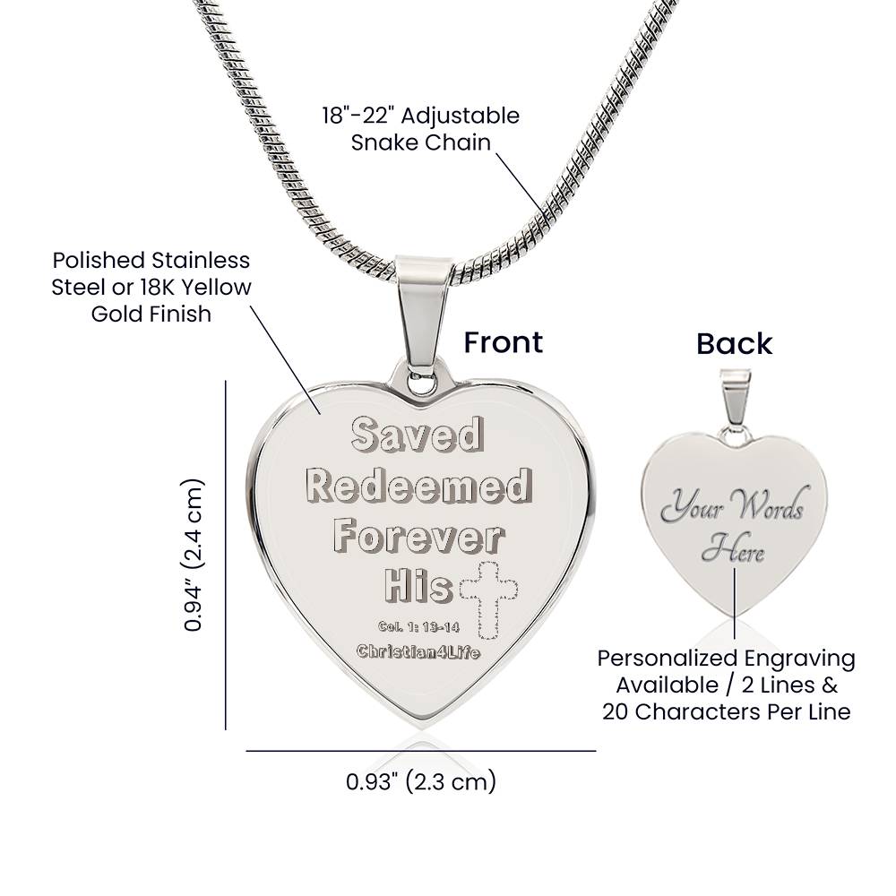Saved Redeemed Engraved Heart Necklace (optional personalized message) - Jewelry