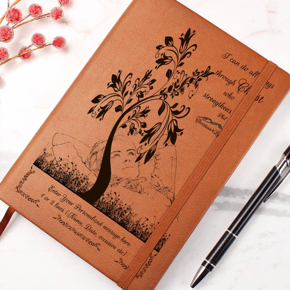 Personalized ’I Can Do All Things through Christ’ vegan leather Graphic Christian Journal - Journals
