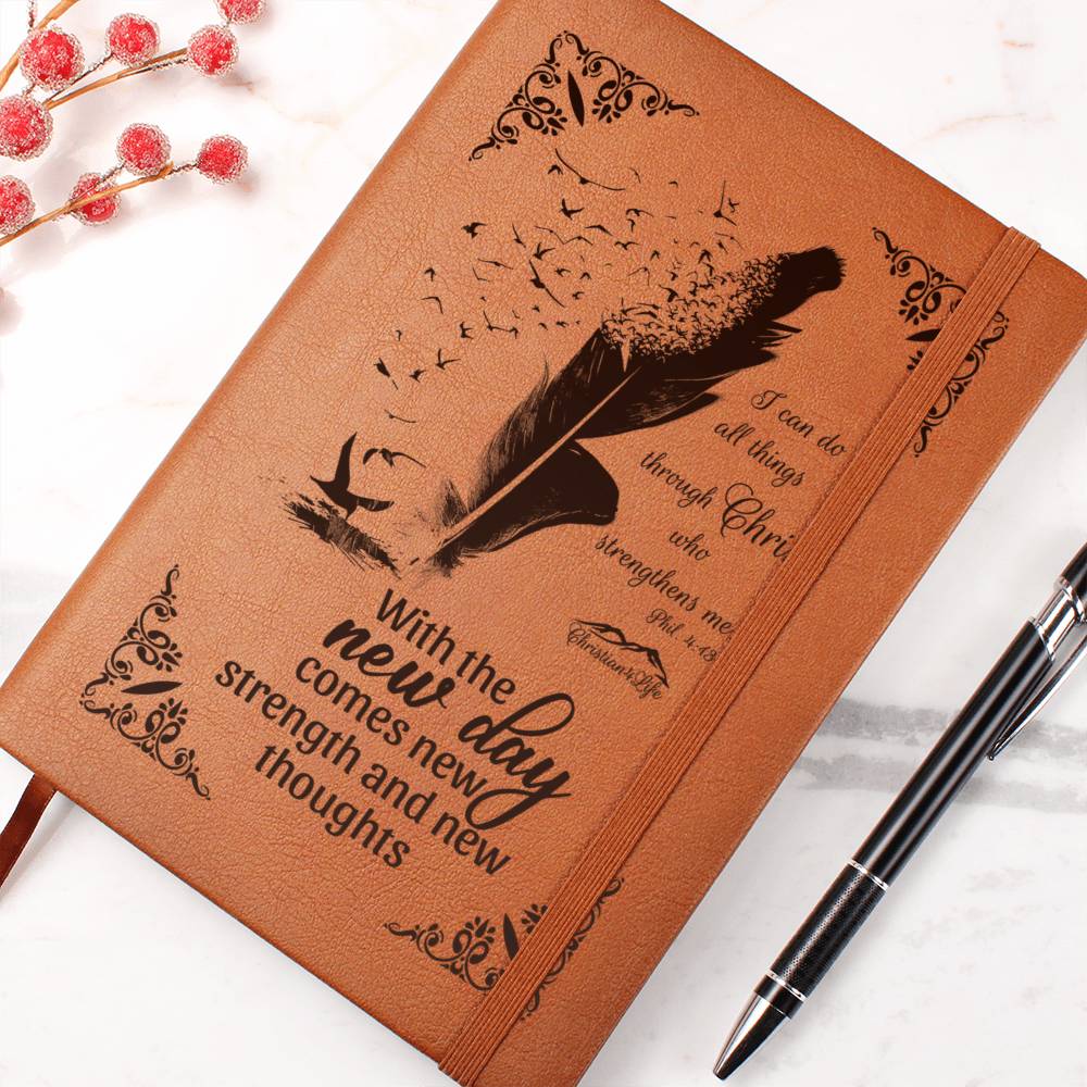 I can do all things through Christ, With new day comes new strength-Christian Journal (Brown feather)