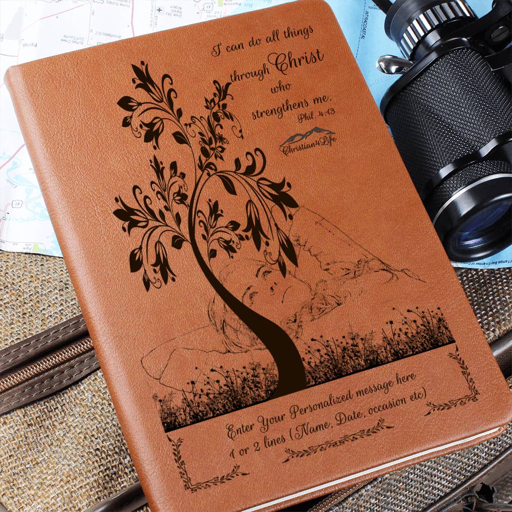 Personalized ’I Can Do All Things through Christ’ vegan leather Graphic Christian Journal - Journals