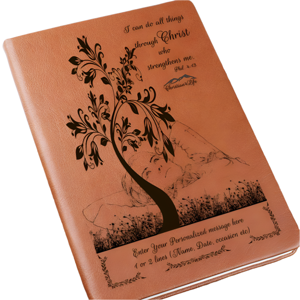 Personalized ’I Can Do All Things through Christ’ vegan leather Graphic Christian Journal - Journals