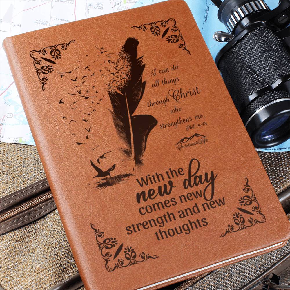 I can do all things through Christ, With new day comes new strength-Christian Journal (Brown feather)