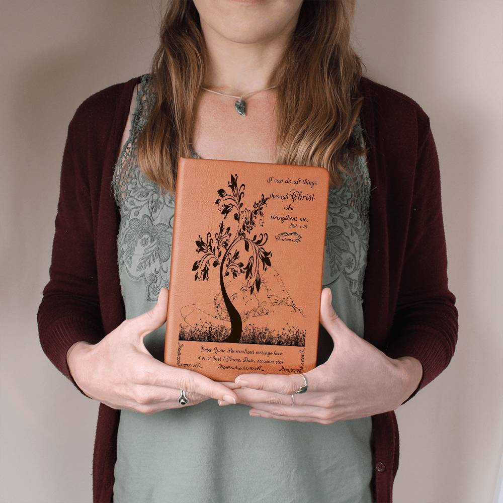 Personalized ’I Can Do All Things through Christ’ vegan leather Graphic Christian Journal - Journals