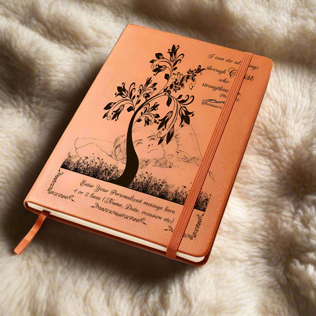 Personalized ’I Can Do All Things through Christ’ vegan leather Graphic Christian Journal - Journals