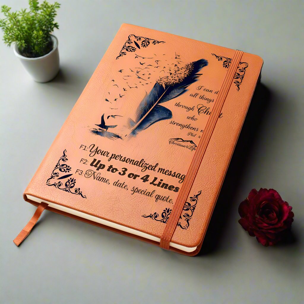 Personalized ’I can do all things though Christ’ Christian Journal (Color feather) - Journals