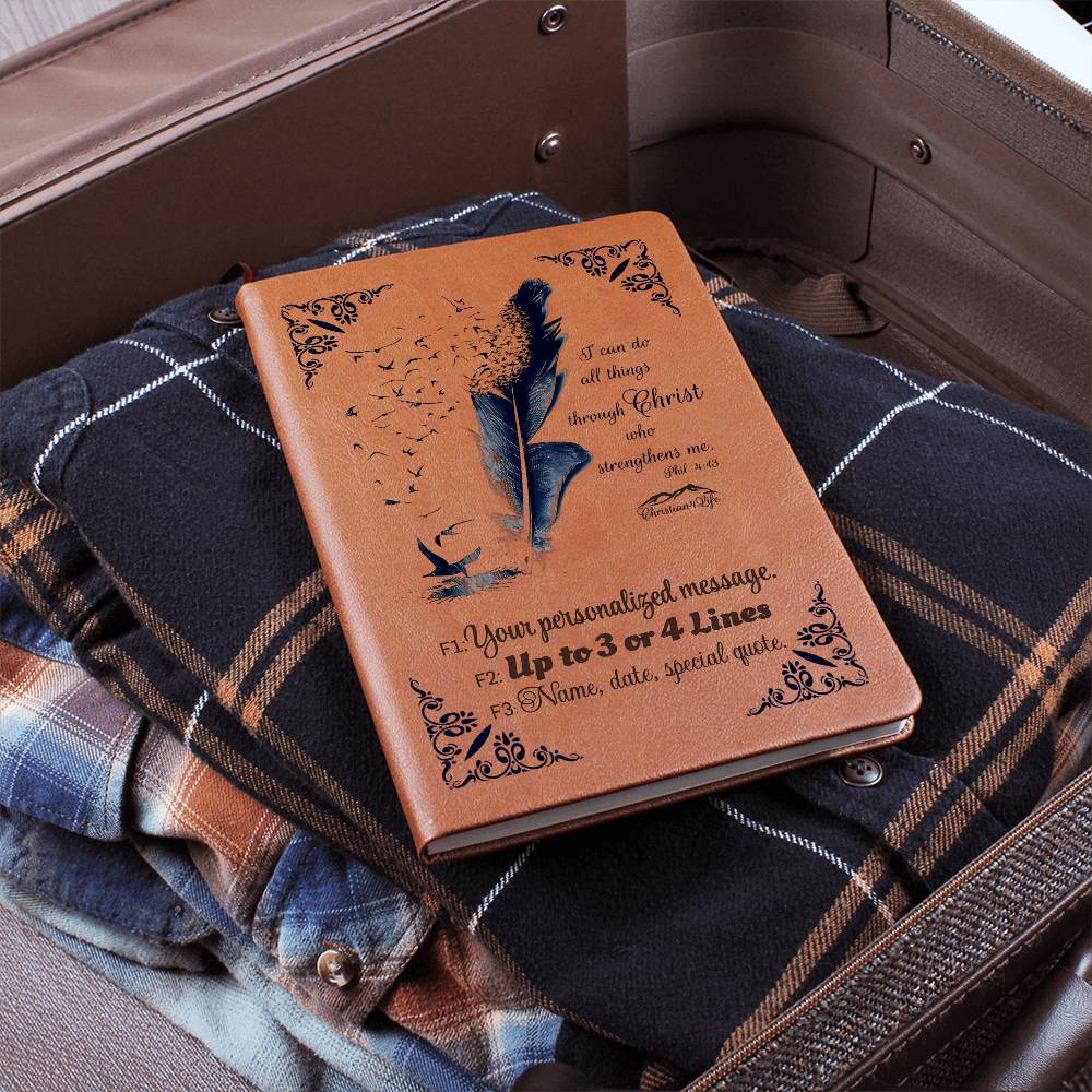 Personalized ’I can do all things though Christ’ Christian Journal (Color feather) - Journals