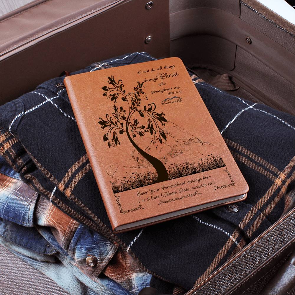 Personalized ’I Can Do All Things through Christ’ vegan leather Graphic Christian Journal - Journals