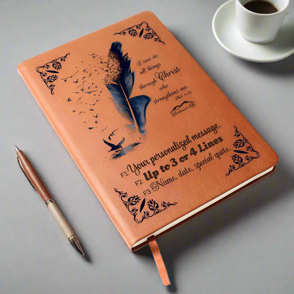 Personalized ’I can do all things though Christ’ Christian Journal (Color feather) - Journals